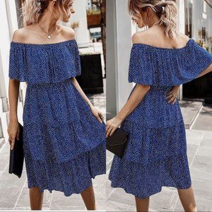 Navy Off The Shoulder Tiered Dress